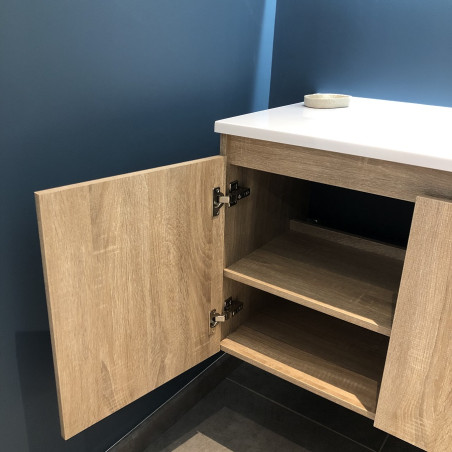 Meuble salle de bain suspendu 80 cm avec porte pivotante et plan vasque PROLINE - Cambrian Oak Chêne