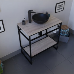 Meuble salle de bain ouvert en métal noir STRUCTURA 80 cm avec vasque à poser noire