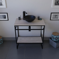 Meuble salle de bain ouvert en métal noir STRUCTURA 80 cm avec vasque à poser noire