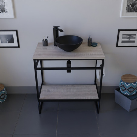 Meuble salle de bain ouvert en métal noir STRUCTURA 80 cm avec vasque à poser noire