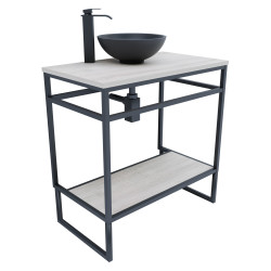 Meuble salle de bain ouvert en métal noir STRUCTURA 80 cm avec vasque à poser noire