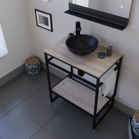 Meuble STRUCTURA 70 cm avec vasque à poser noire et miroir led Etal