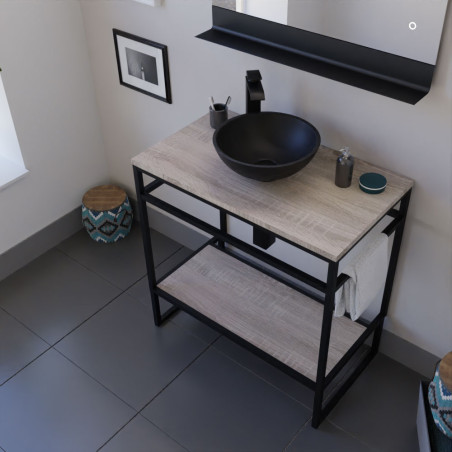 Meuble STRUCTURA 80 cm avec vasque à poser noire et miroir led Etal