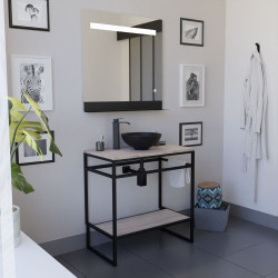 Meuble STRUCTURA 80 cm avec vasque à poser noire et miroir led Etal