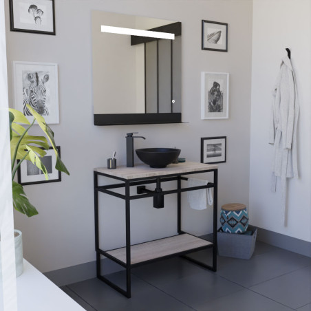 Meuble STRUCTURA 80 cm avec vasque à poser noire et miroir led Etal