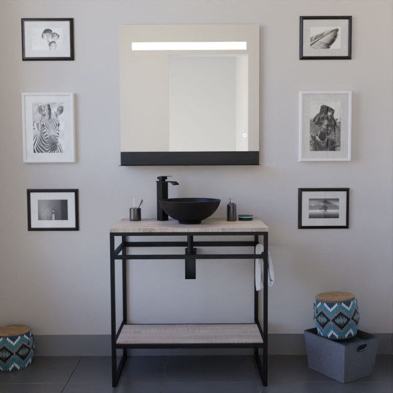 Meuble STRUCTURA 80 cm avec vasque à poser noire et miroir led Etal Meuble STRUCTURA 80 cm avec vasque à poser noire et miroir led Etal