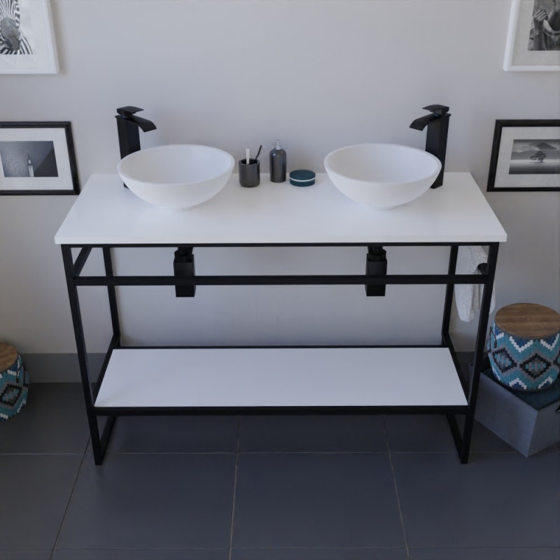 Meuble salle de bain 120 cm avec deux vasques à poser blanches STRUCTURA Meuble salle de bain 120 cm avec deux vasques à poser blanches STRUCTURA