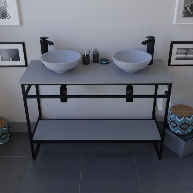 Meuble salle de bain 120 cm avec deux vasques à poser grises STRUCTURA Meuble salle de bain 120 cm avec deux vasques à poser grises STRUCTURA