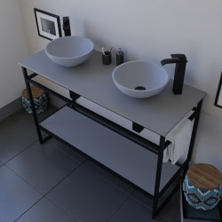 Meuble salle de bain 120 cm avec deux vasques à poser grises STRUCTURA
