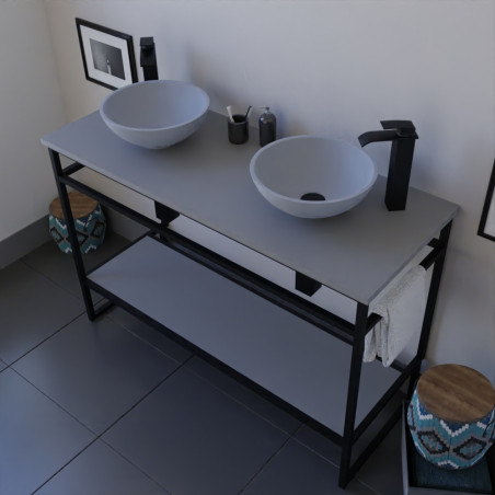 Meuble salle de bain 120 cm avec deux vasques à poser grises STRUCTURA