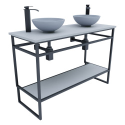 Meuble salle de bain 120 cm avec deux vasques à poser grises STRUCTURA