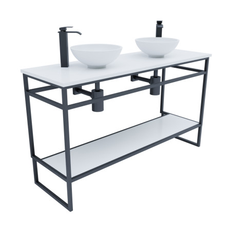 Meuble salle de bain 140 cm avec deux vasques à poser blanches STRUCTURA