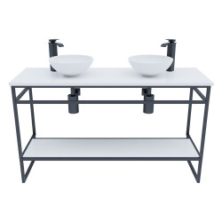 Meuble salle de bain 140 cm avec deux vasques à poser blanches STRUCTURA