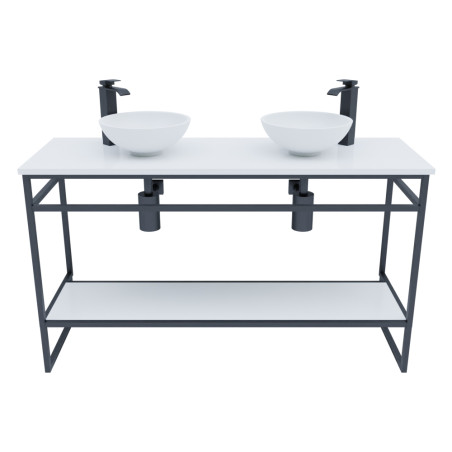 Meuble salle de bain 140 cm avec deux vasques à poser blanches STRUCTURA