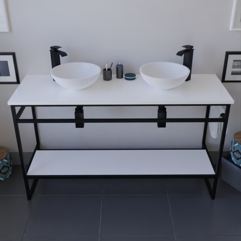 Meuble salle de bain 140 cm avec deux vasques à poser blanches STRUCTURA Meuble salle de bain 140 cm avec deux vasques à poser blanches STRUCTURA