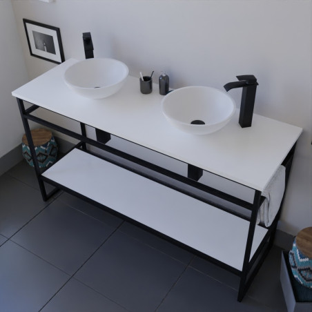 Meuble salle de bain 140 cm avec deux vasques à poser blanches STRUCTURA