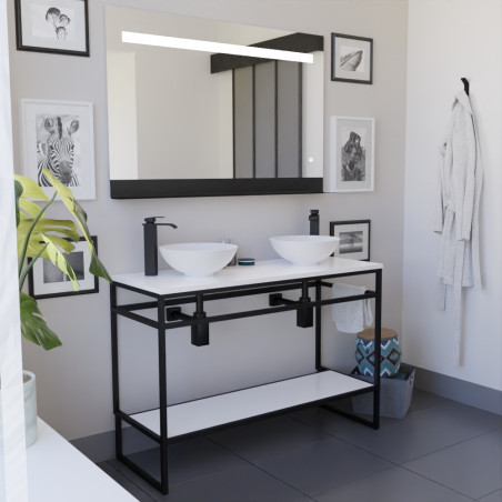 Meuble STRUCTURA 120 cm avec deux vasques à poser blanches et miroir led Etal 