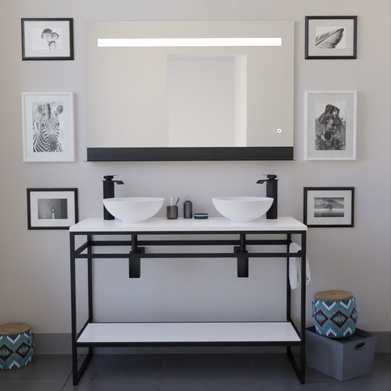 Meuble STRUCTURA 120 cm avec deux vasques à poser blanches et miroir led Etal Meuble STRUCTURA 120 cm avec deux vasques à poser blanches et miroir led Etal