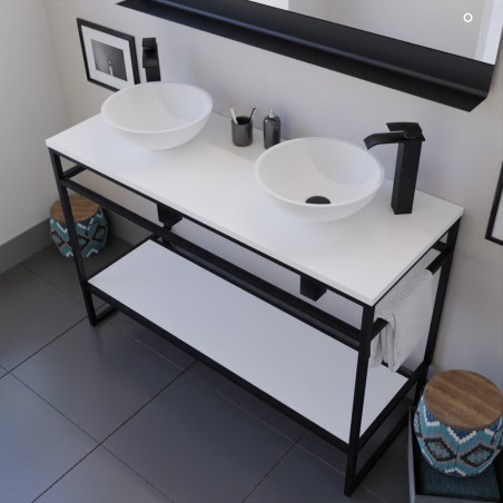 Meuble STRUCTURA 120 cm avec deux vasques à poser blanches  et miroir led Etal 