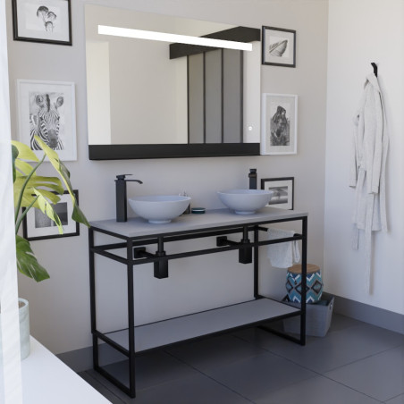 Meuble STRUCTURA 120 cm avec deux vasques à poser grises et miroir led Etal 