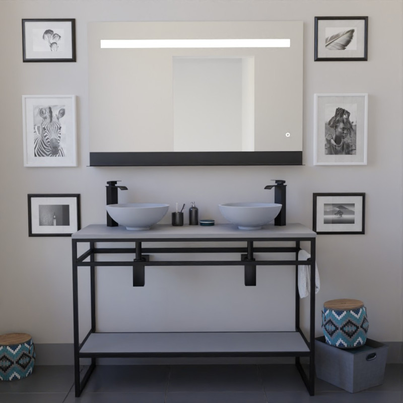 Meuble STRUCTURA 120 cm avec deux vasques à poser grises et miroir led Etal Meuble STRUCTURA 120 cm avec deux vasques à poser grises et miroir led Etal