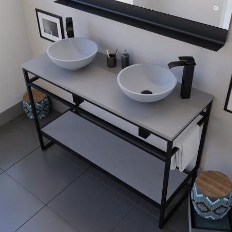 Meuble STRUCTURA 120 cm avec deux vasques à poser grises et miroir led Etal 