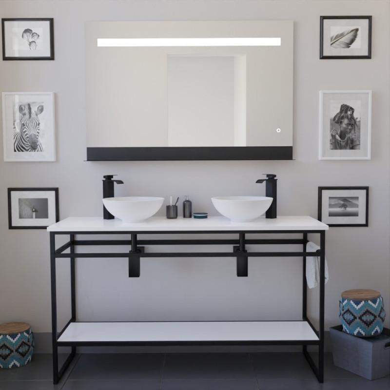 Meuble STRUCTURA 140 cm avec deux vasques à poser blanches et miroir led Etal Meuble STRUCTURA 140 cm avec deux vasques à poser blanches et miroir led Etal