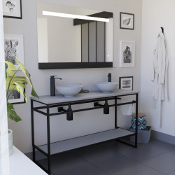 Meuble STRUCTURA 140 cm avec deux vasques à poser grises et miroir led Etal