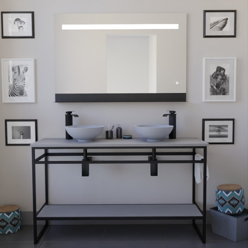 Meuble STRUCTURA 140 cm avec deux vasques à poser grises et miroir led Etal Meuble STRUCTURA 140 cm avec deux vasques à poser grises et miroir led Etal