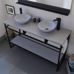 Meuble STRUCTURA 140 cm avec deux vasques à poser grises et miroir led Etal