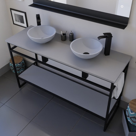 Meuble STRUCTURA 140 cm avec deux vasques à poser grises et miroir led Etal