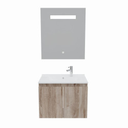 Meuble salle de bain suspendu 70 cm avec porte pivotante avec plan vasque en résine PROLINE et miroir Elégance ht80 - Cambrian O