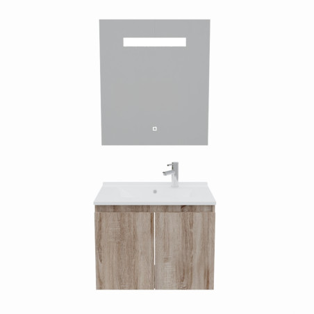 Meuble salle de bain suspendu 70 cm avec porte pivotante avec plan vasque en résine PROLINE et miroir Elégance ht80 - Cambrian O