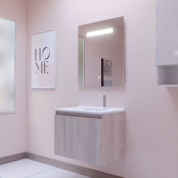 Meuble salle de bain suspendu 70 cm avec porte pivotante avec plan vasque en résine PROLINE et miroir Elégance ht80 - Cambrian O