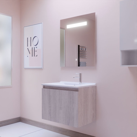 Meuble salle de bain suspendu 70 cm avec porte pivotante avec plan vasque en résine PROLINE et miroir Elégance ht80 - Cambrian O