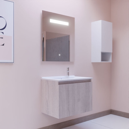 Meuble salle de bain suspendu 70 cm avec porte pivotante avec plan vasque en résine PROLINE et miroir Elégance ht80 - Cambrian O