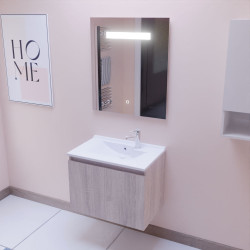 Meuble salle de bain suspendu 70 cm avec porte pivotante avec plan vasque en résine PROLINE et miroir Elégance ht80 - Cambrian O