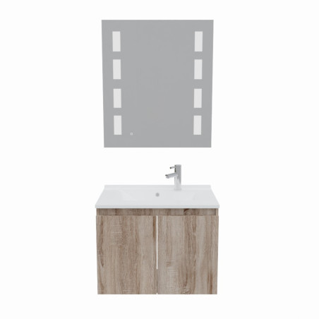 Meuble salle de bain suspendu 70 cm avec porte pivotante avec plan vasque en résine PROLINE et miroir Prestige - Cambrian Oak as