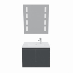 Meuble salle de bain suspendu 70 cm avec porte pivotante avec plan vasque en résine PROLINE et miroir Prestige - Gris anthracite