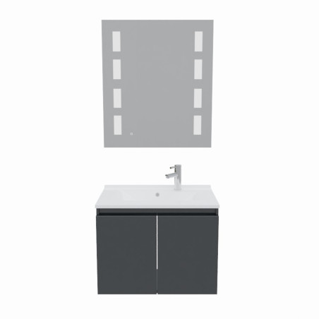 Meuble salle de bain suspendu 70 cm avec porte pivotante avec plan vasque en résine PROLINE et miroir Prestige - Gris anthracite