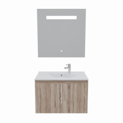 Meuble salle de bain suspendu 80 cm avec porte pivotante avec plan vasque en résine PROLINE et miroir Elégance ht80 - Cambrian O