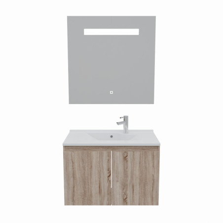 Meuble salle de bain suspendu 80 cm avec porte pivotante avec plan vasque en résine PROLINE et miroir Elégance ht80 - Cambrian O