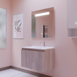 Meuble salle de bain suspendu 80 cm avec porte pivotante avec plan vasque en résine PROLINE et miroir Elégance ht80 - Cambrian O