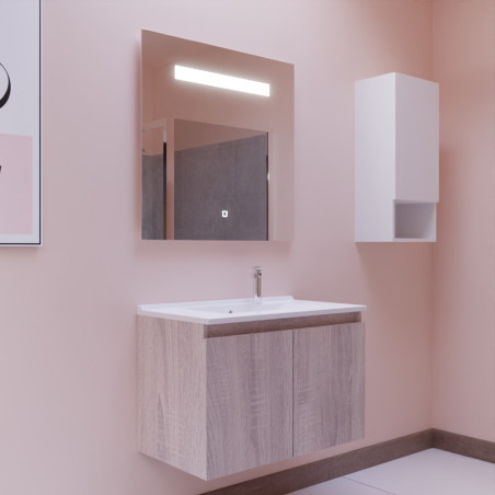 Meuble salle de bain suspendu 80 cm avec porte pivotante avec plan vasque en résine PROLINE et miroir Elégance ht80 - Cambrian O
