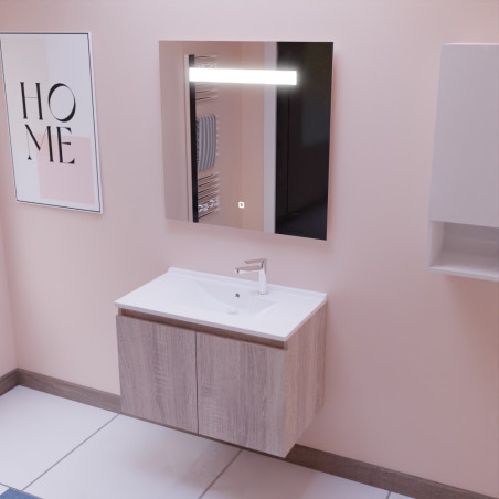 Meuble salle de bain suspendu 80 cm avec porte pivotante avec plan vasque en résine PROLINE et miroir Elégance ht80 - Cambrian O