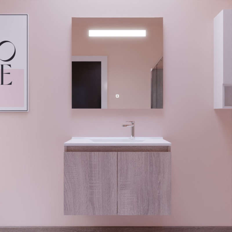 Meuble salle de bain suspendu 80 cm avec porte pivotante avec plan vasque en résine PROLINE et miroir Elégance ht80 - Cambrian O Meuble salle de bain suspendu 80 cm avec porte pivotante avec plan vasque en résine PROLINE et miroir Elégance ht80 - Cambrian O
