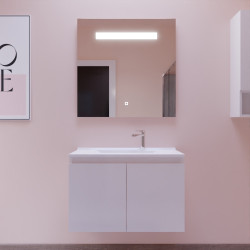 Meuble salle de bain suspendu 80 cm avec porte pivotante avec plan vasque en résine PROLINE et miroir Elégance ht80 - Blanc bril