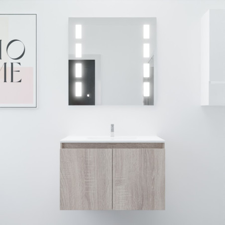 Meuble salle de bain suspendu 80 cm avec porte pivotante avec plan vasque en résine PROLINE et miroir Prestige - Cambrian Oak Ch