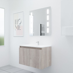 Meuble salle de bain suspendu 80 cm avec porte pivotante avec plan vasque en résine PROLINE et miroir Prestige - Cambrian Oak Ch