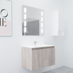 Meuble salle de bain suspendu 80 cm avec porte pivotante avec plan vasque en résine PROLINE et miroir Prestige - Cambrian Oak Ch